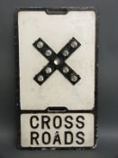 A vintage cast aluminium 'cross roads' road sign with bullseye reflectors and cast with name Franco