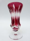 Val St Lambert flash overlaid and cut glass pedestal vase,