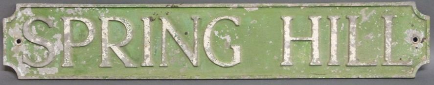 A vintage 'Spring Hill' cast aluminium road sign,