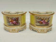 A pair of 19thC bough pots hand decorated with flowers,