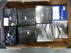 Five boxed Lineaeffe Black 60 system fixed spool reels in boxes and three others