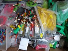 Various pole fishing accessories including floats and elastic