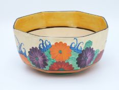 Clarice Cliff octagonal pedestal bowl in the Gayday pattern (10cm tall,