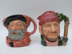 Two large Royal Doulton character jugs Lumberjack D6610 and Falstaff D6282
