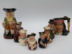 Eight Royal Doulton toby and character jugs Honest Measure, Falstaff, Happy John, Geronimo,