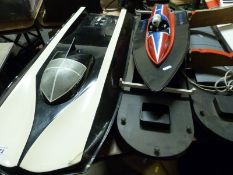 Eight various radio control model boat hulls including a large fibreglass example