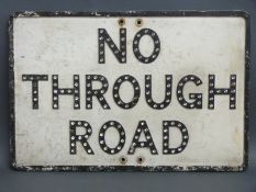 A vintage cast aluminium built up 'no through road' sign with small bullseye reflectors, 35.
