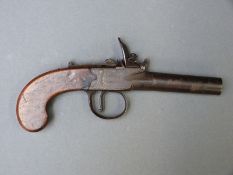 John Bass of London flintlock hammer action pistol with named lock plates, shaped grip and 2.