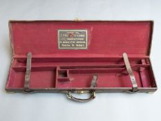 Page Wood Limited of Bristol brass bound leather gun case with original label, 83x22x8cm.