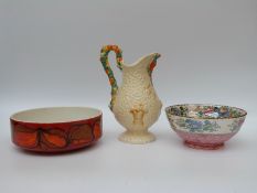 Poole pottery bowl together with a Clarice Cliff jug and a Maling lustre bowl