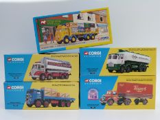 Five Corgi Classics diecast model lorries ERF 8-Wheel Rigid 09802, Bedford 0 series Artic 18402,
