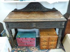 A Victorian carved oak hall table with single drawer (W97 x D43 x H94cm)