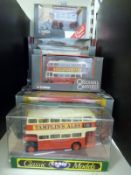 Eleven Corgi diecast model buses and trams including Tramlines, Original Omnibus Company (OOC) etc,