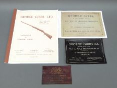 George Gibbs of Bristol gilt embossed leather gun case label together with other George Gibbs