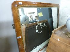 A 19thC inlaid style walnut over mantel mirror (H87 x W115cm)