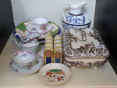 A collection of New Hall ceramics to include a c1790 tea bowl and saucer,