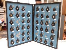 A two-sided fold-out display of British county and regional police badges (89 badges in total)
