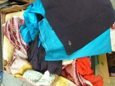 A quantity of fabric remnants suitable for dressmaking, to include lining material,