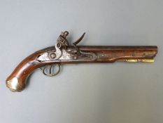 A flintlock hammer action Light Dragoon pistol with brass trigger guard and mounts,