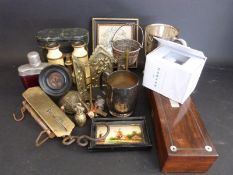 A quantity of collectables to include miniature paintings, 19th/20thC ivory opera glasses,
