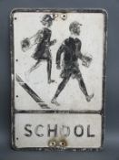 A vintage cast aluminium 'school' road sign, 53.