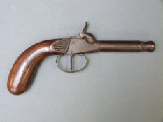 Percussion hammer action pocket pistol with carved stock lock stamped 'Gussstahl' and 3.