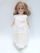 Armand Marseille bisque headed doll with open mouth, fixed blue eyes,