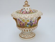 Swansea Porcelain twin handled pedestal pot pourri with all over decoration of flowers,