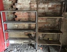 Two sets of industrial metal shelving.