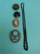 A French jet necklace, white metal buckle reading 'Serva Fidem' verso 'September 7th 1880',