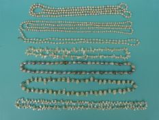 Seven pearl necklaces including freshwater in different colours,