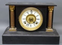 Ansonia New York Victorian black slate mantel clock with classical Roman column and acanthus leaf
