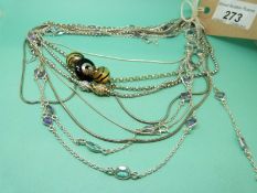 Eight silver necklaces,