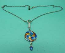 Constantine and Floyd Art Nouveau hallmarked silver necklace set with enamel