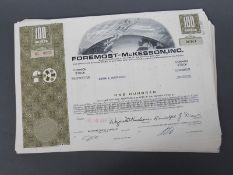 Approximately 100 Foremost-McKesson USA 100 share certificates 1967,