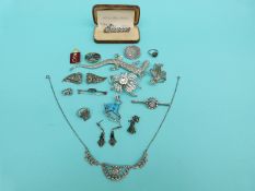 A collection of marcasite and silver jewellery,