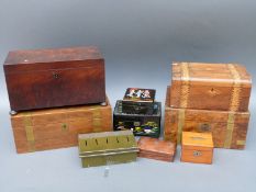 A quantity of mainly 19th century boxes to include writing slope,