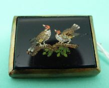 A 19thC micro mosaic brooch in the form of two birds