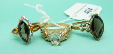 Three 9ct gold rings,