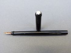 Montblanc Safety retractable fountain pen with 14k gold nib marked 'Simplo' and black resin barrel,