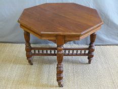 A mahogany octagonal occasional table with wrythen reeded legs,