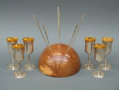 A modern set of six hallmarked silver goblets with gilt wash interiors,