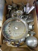 A collection of silver plate and pewter items including an Arts & Crafts style tea service