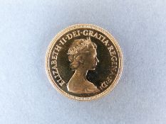 A 1980 proof gold full sovereign in case