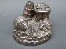 A modern hallmarked silver figure group of hedgehogs, height 4.