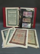Approximately 100 banknotes and late 19th/early 20thC cheques etc together with a quantity of 1925