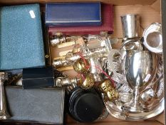 A quantity of silver plated items including boxed cutlery, trophy cup,