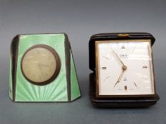 Mid 20th Century eight day travel alarm in original case, the 55mm ivory coloured dial,