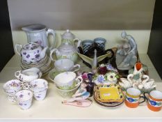 A quantity of ceramics to include Staffordshire swan spill vase,