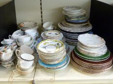 A collection of cups, saucers and plates including Art Deco/retro examples,